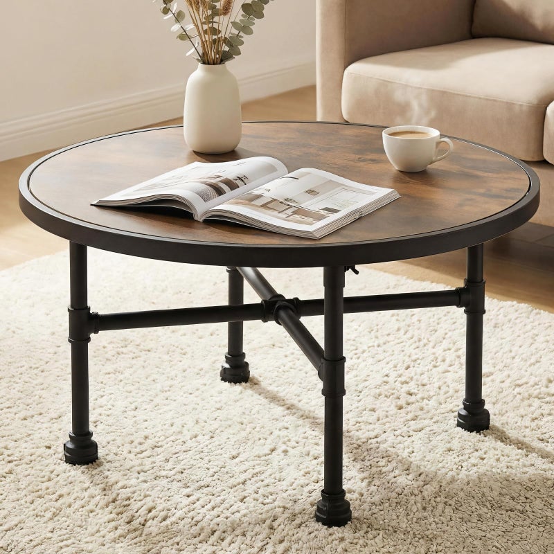 DOFURNILIM Industrial Large Round Wood Coffee Table for Living Room, Modern Farmhouse Center Table with Storage - Circular Wooden Coffee Tables - Image 1