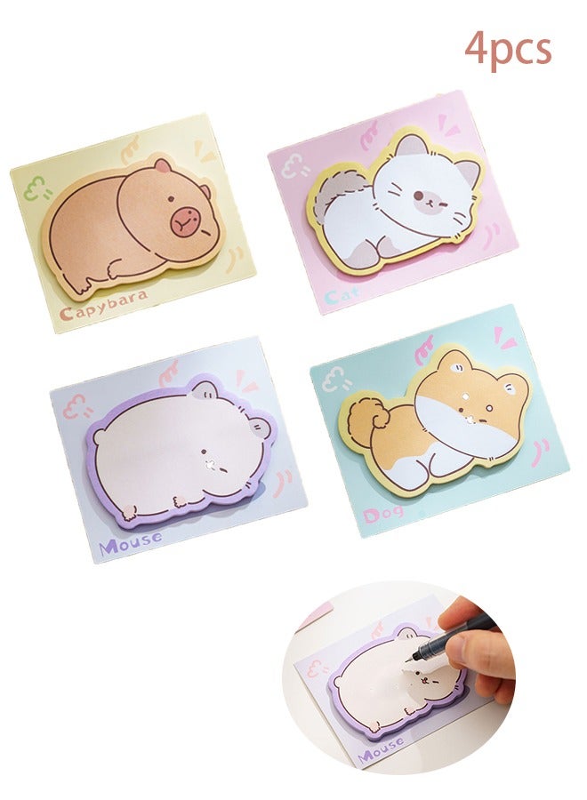 Generic Cute  Fun Sticky Note Set 4 Shapes: Capybara+Cat+Dog+Mouse, 30 Sheets/Pad, Perfect for Office Homeschool Teachers  - Image 1