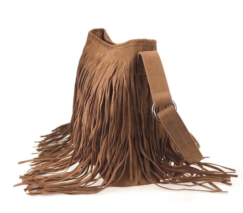 HOXIS Tassel Faux Suede Leather Hobo Cross Body Shoulder Bag Womens Sling Bag (Brown) - Image 4