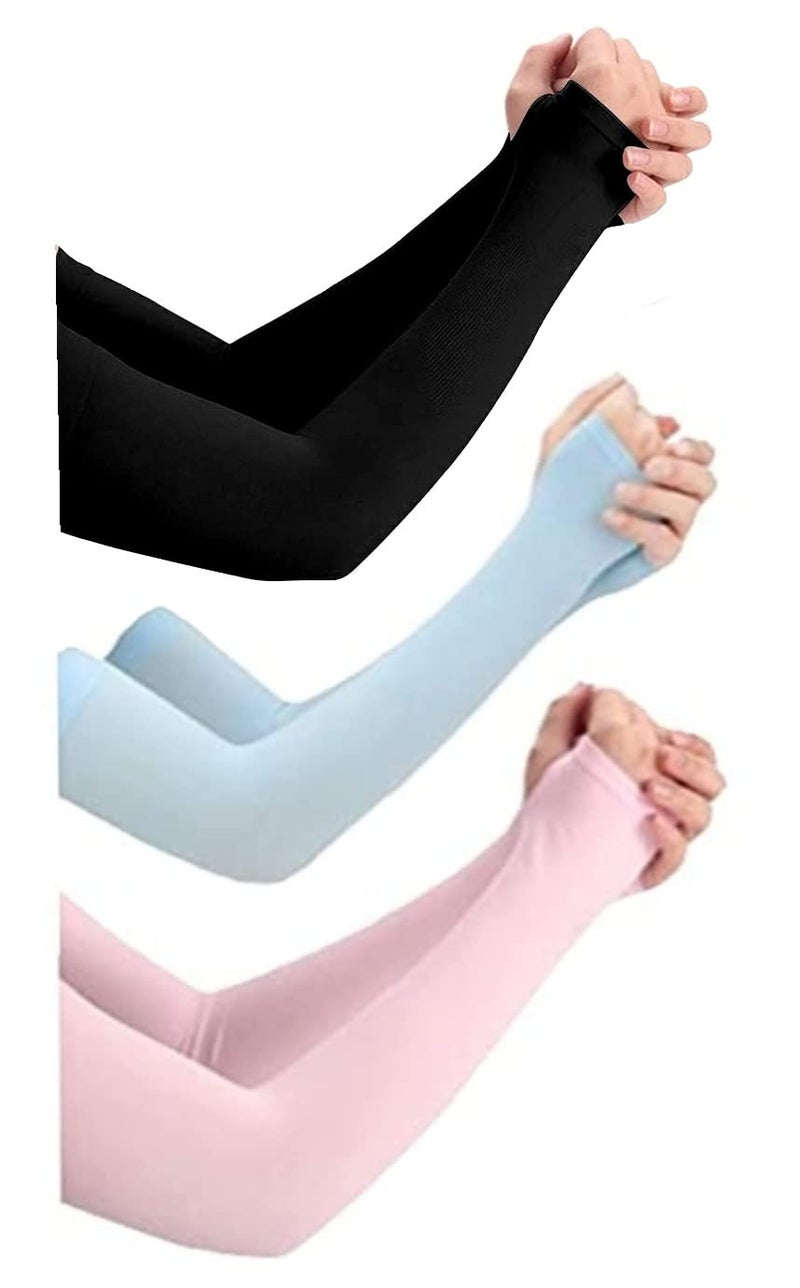 NESVIB 3 Pairs Biker/Sports Full Arm Fingerless Sleeves Gloves for UV, Dust, Summer, Sun Protection for men and Women - Image 1