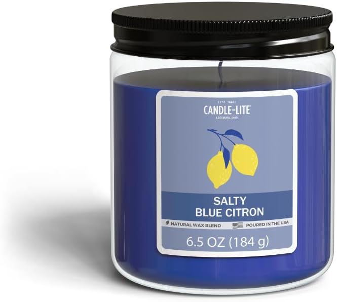 CANDLE-LITE Salty Blue Citron Scented Jar Candle - 6.5oz Natural Wax Blend