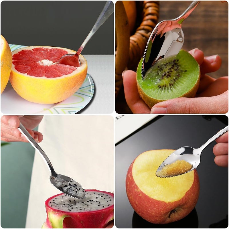 GOODFEER Grapefruit Spoons and Knives, 4 pcs Stainless Steel Spoon and 1 pcs Curved Knife with Serrated Edge, Citrus Fruit Utensils Set for Kiwi Lemon Salads Desserts - Image 5
