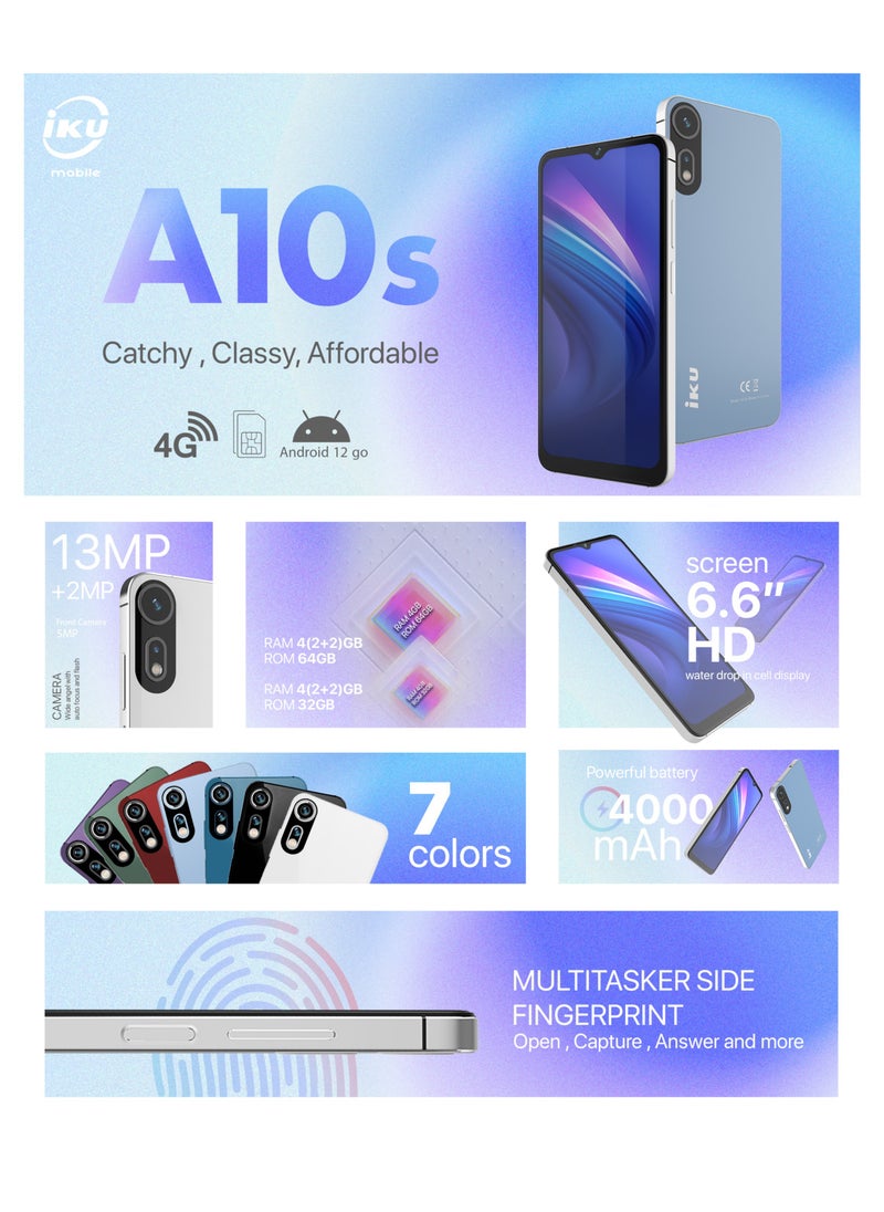 IKU A10s Dual sim, 6.6inch, 2+2GB Ram 64GB ROM, 4G - Lake Blue  - Image 3