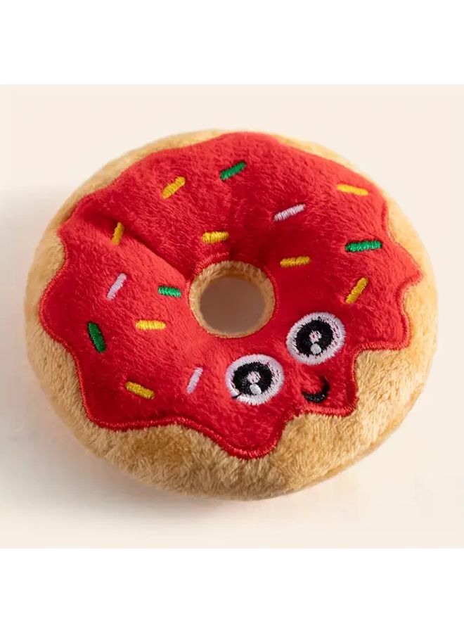 دمية كلب محشوة دونات حمراء مع صافرة للجراء والقطط للعب التفاعلي - Image 1