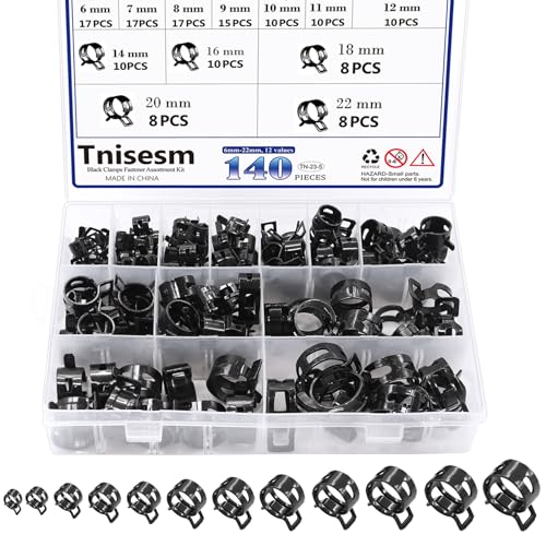 Tnisesm 140 Pcs 12Values 622mm Spring Hose Clamp Assortment kits Silicone Vacuum Hose Action Low Pressure Air Clip Clamp hoses clamps sleevingBlack