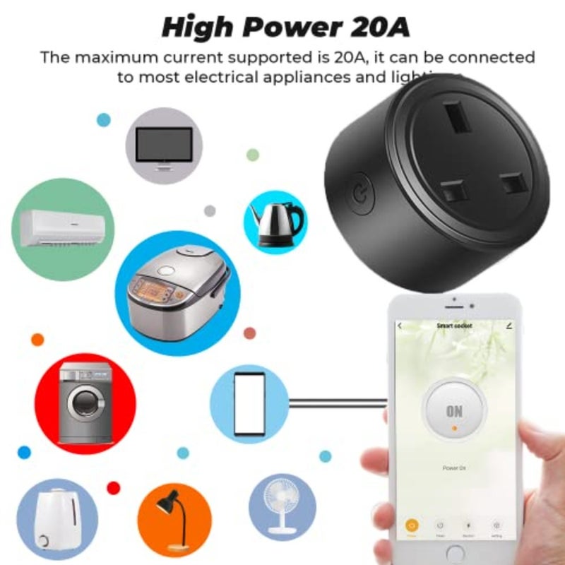 20A Tuya Smart Plug WIFI Wireless Outlet Smart Socket Timing Schedule Power Monitoring Overload Protection Smart Life App Remote Control Works with Alexa and Google Home 2pcs - Image 3