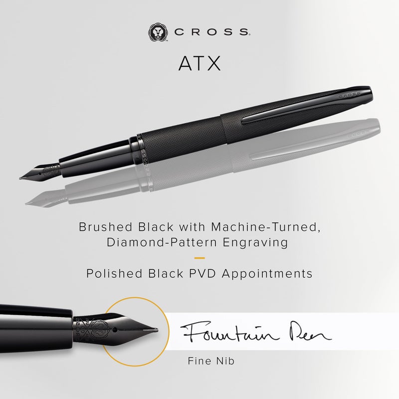 Cross ATX Brushed Metallic Refillable Fountain Pen, Fine Nib, Includes Premium Gift Box - Brushed Black - Image 2