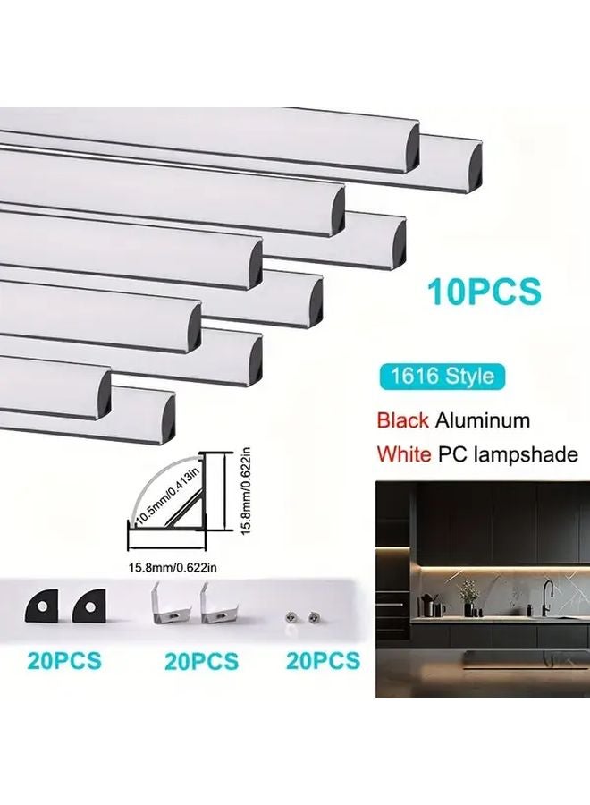 10Pcs F 1616 BW LED Aluminum Channel 19 69inch Milky White Diffuser Easy Install - Image 1