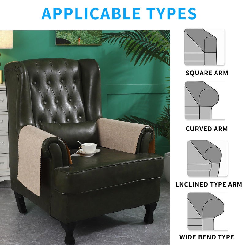 Hittun Sofa Arm Covers Non Slip Couch Arm Covers Washable Chair Arm Covers Protectors Set of 2 Wavy Border Armrest Covers for Sofa Leather Recliner Arm Covers for Recliner Chair (18"" x24""  Beige) - Image 5