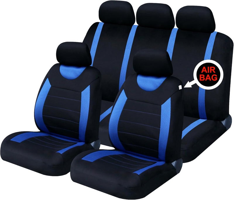 SAKURA Car Seat and Headrest Covers Carnaby Blue SS5292 - Full Set Universal Size Elasticated Hems Side Airbag Compatible Washable Easy Fit - Image 1