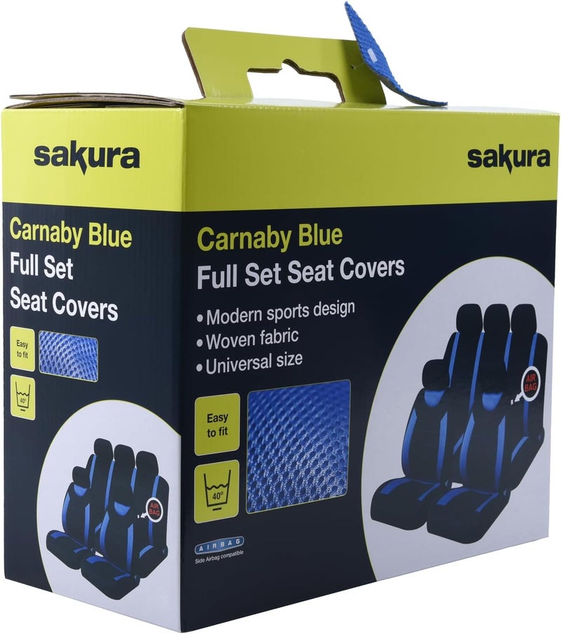 SAKURA Car Seat and Headrest Covers Carnaby Blue SS5292 - Full Set Universal Size Elasticated Hems Side Airbag Compatible Washable Easy Fit - Image 2