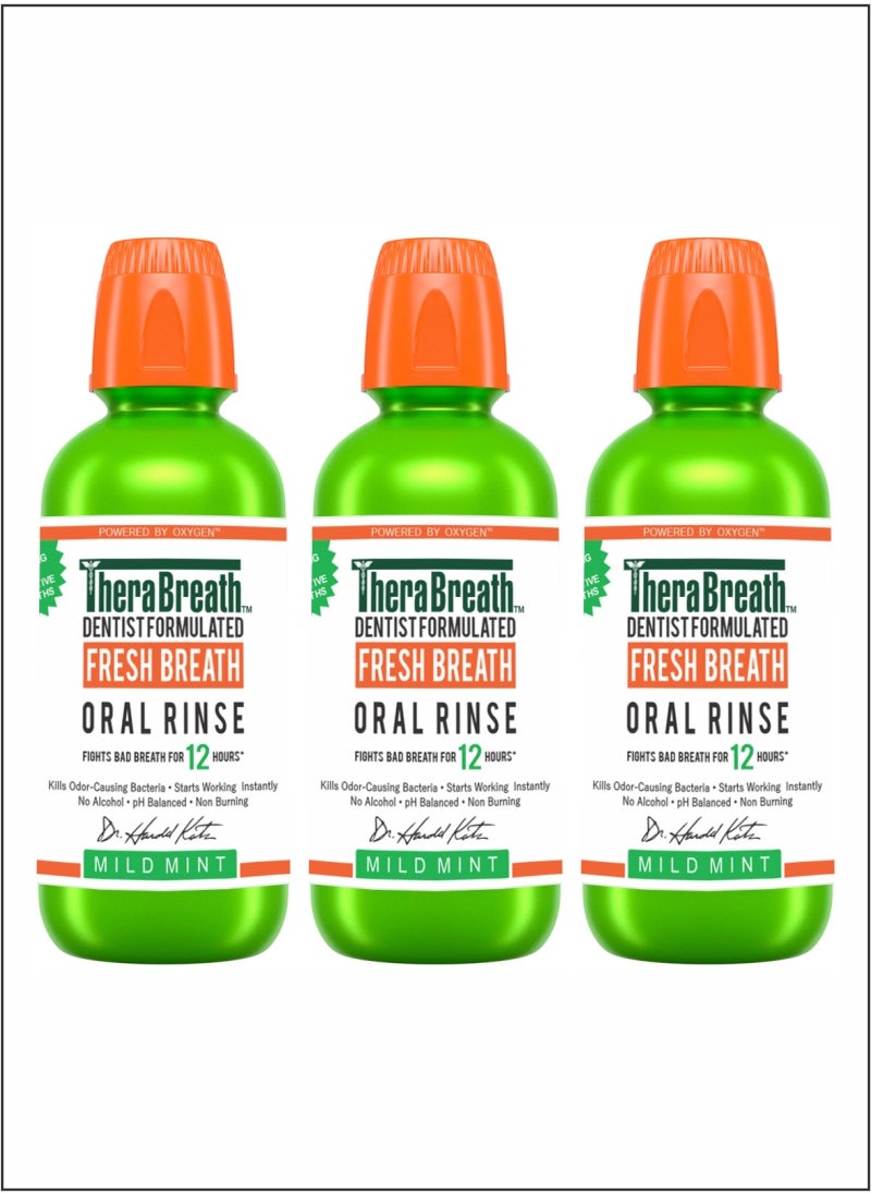 TheraBreath Fresh Breath Oral Rinse  Mild Mint, Pack of 3 for LongLasting Freshness 