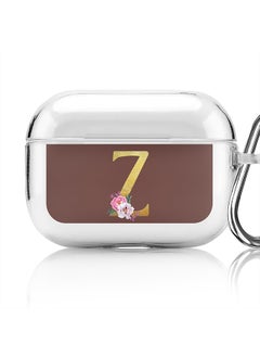 Classic Clear printed Case for Apple Airpods Pro Soft TPU Gel Thin Transparent Flexible Cover - Custom Monogram Initial Letter Floral Pattern Alphabet - Z (Brown )