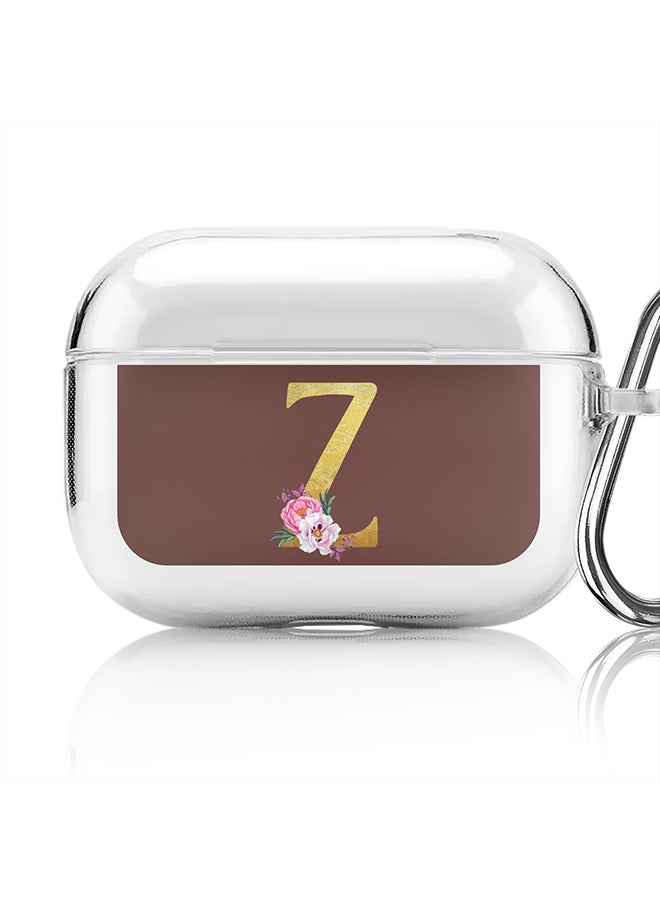 Stylizedd - Classic Clear printed Case for Apple Airpods Pro Soft TPU Gel Thin Transparent Flexible Cover - Custom Monogram Initial Letter Floral Pattern Alphabet - Z (Brown ) - Image 1