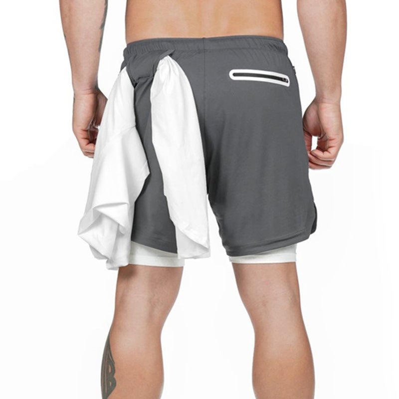 2024 Hot Selling Cross-Border Fitness Muscle Mens Sports Shorts Double Layer Running Training Sports Outdoor Casual Pants Dk-09 dark gray 