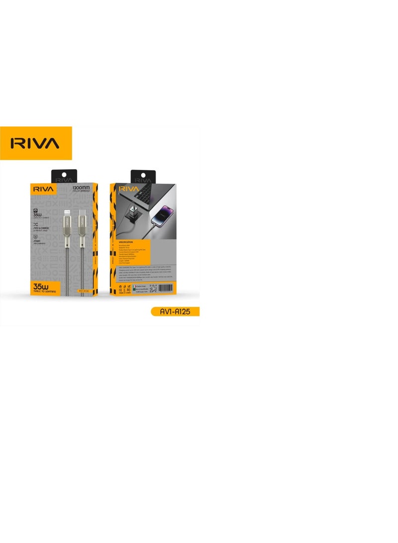 Riva RVI-R125 Type-C to Lightning cable, featuring a 1200mm nylon braided design. - Image 3