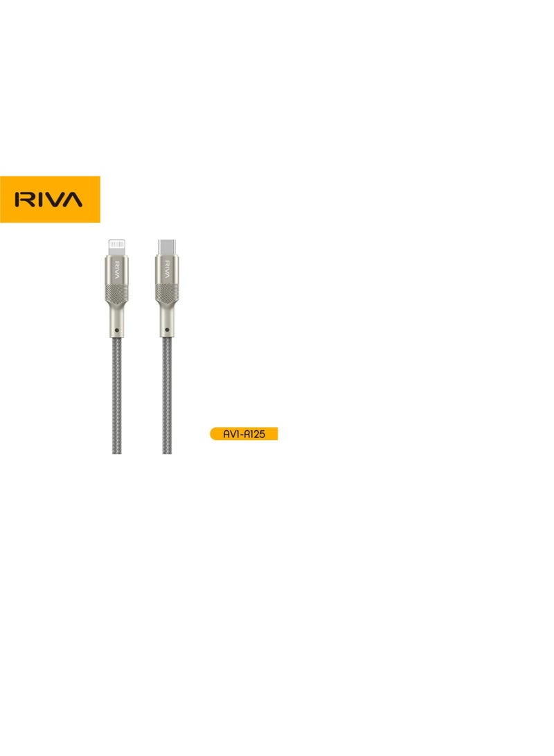 Riva RVI-R125 Type-C to Lightning cable, featuring a 1200mm nylon braided design. - Image 2
