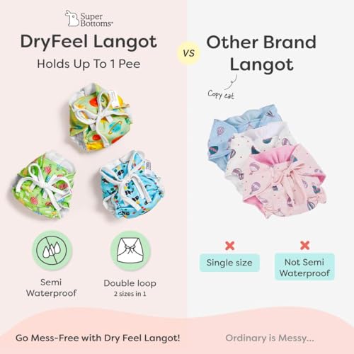 SuperBottoms Dry Feel Langot - Pack of 12- Organic Cotton Padded Baby Nappy/Langot with Gentle Elastics & a SuperDryFeel Layer on Top (Size 2 (Fits 5-10 kg), Sweet Tooth) - Image 4