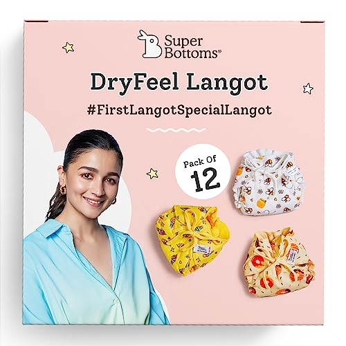 SuperBottoms Dry Feel Langot - Pack of 12- Organic Cotton Padded Baby Nappy/Langot with Gentle Elastics & a SuperDryFeel Layer on Top (Size 2 (Fits 5-10 kg), Sweet Tooth) - Image 1