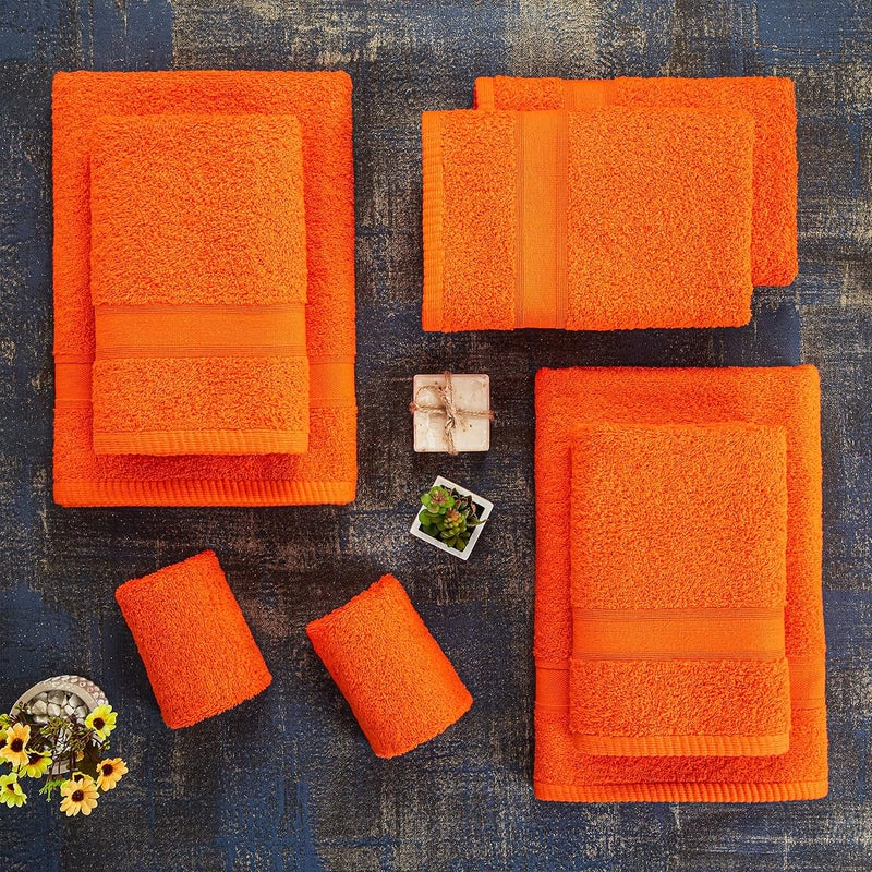 Tuiste Terry Towel Set Orange | 100 % Cotton Hand Towel Set 8 Pieces | 2 x Bath Towels Set, 4 x Hand Towels, 2 x Guest Towels | Basic Hand Towels | Colour: Orange - Image 2