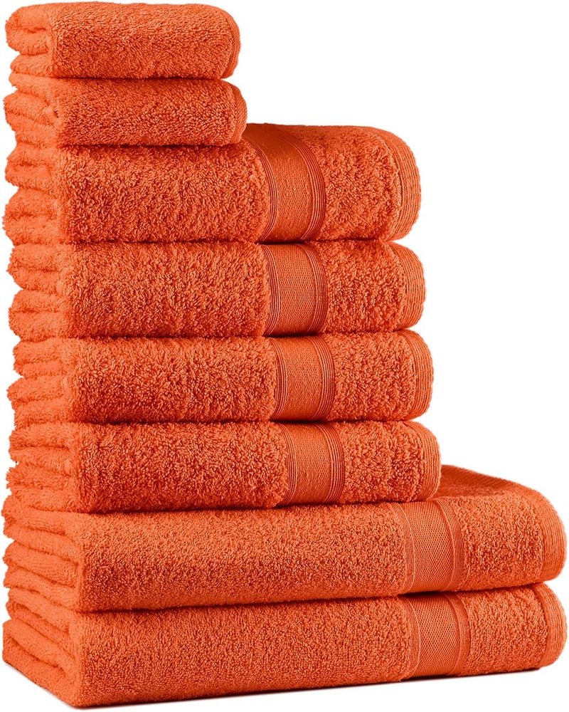 Tuiste Terry Towel Set Orange | 100 % Cotton Hand Towel Set 8 Pieces | 2 x Bath Towels Set, 4 x Hand Towels, 2 x Guest Towels | Basic Hand Towels | Colour: Orange - Image 1