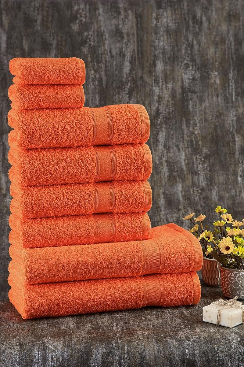 Tuiste Terry Towel Set Orange | 100 % Cotton Hand Towel Set 8 Pieces | 2 x Bath Towels Set, 4 x Hand Towels, 2 x Guest Towels | Basic Hand Towels | Colour: Orange - Image 3