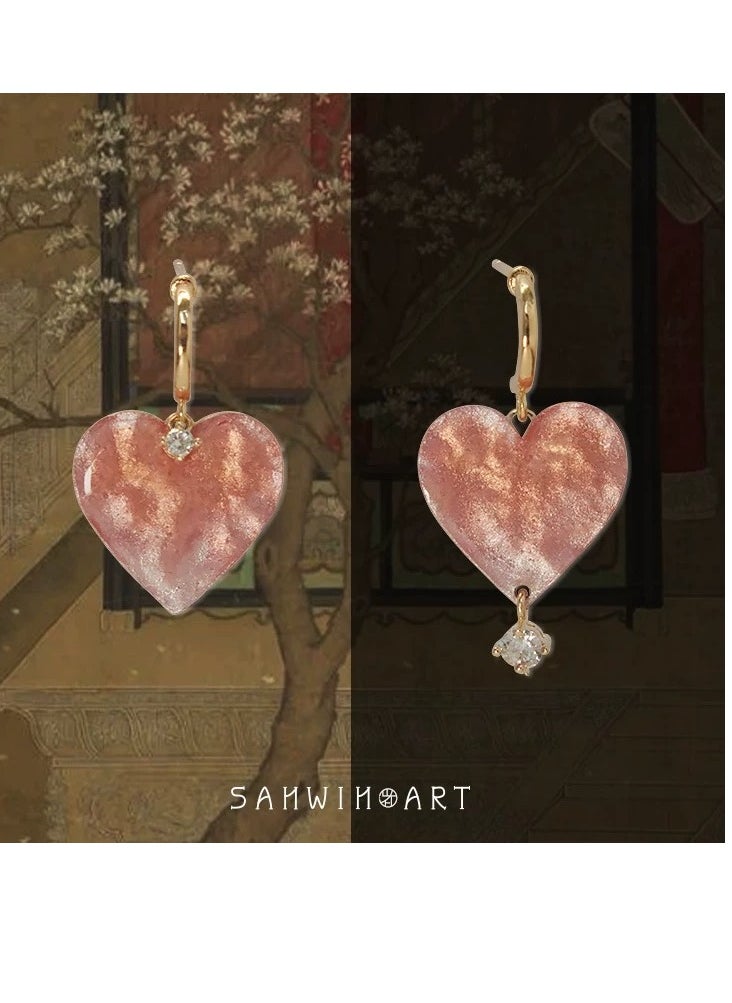 Generic - Shan Yin set 【 Tao Ying 】 Hand-painted new Chinese earrings | love stud ear clip | lovely girl wind Christmas gift - Image 1
