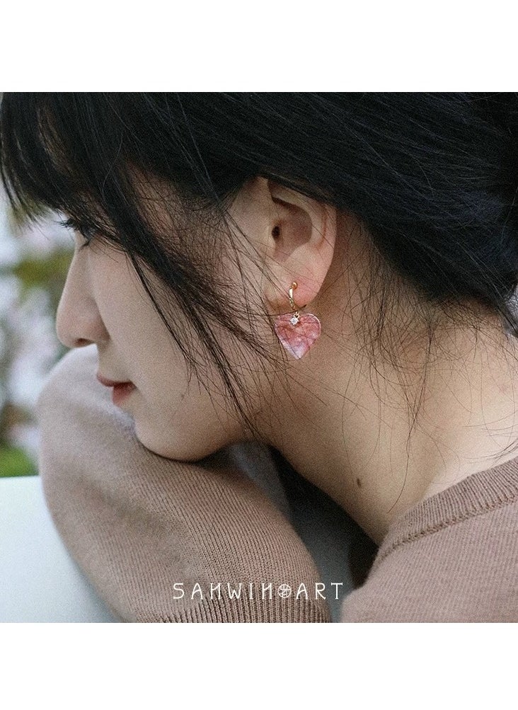 Generic - Shan Yin set 【 Tao Ying 】 Hand-painted new Chinese earrings | love stud ear clip | lovely girl wind Christmas gift - Image 1