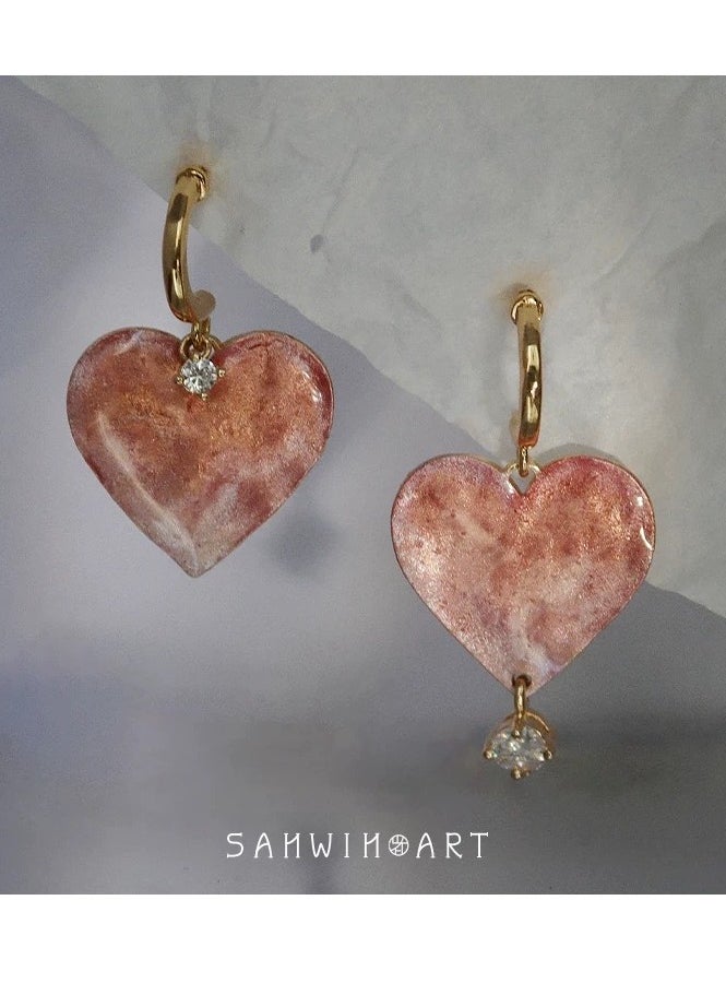 Generic - Shan Yin set 【 Tao Ying 】 Hand-painted new Chinese earrings | love stud ear clip | lovely girl wind Christmas gift - Image 1