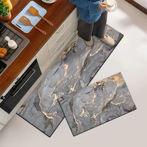 DHRUVINE 2-Piece Non-Slip Cushioned Kitchen Mats – Waterproof Standing Rugs for Floor, Sink, Home Office, Laundry (Comfort Anti-Fatigue Mat Set) - Image 1