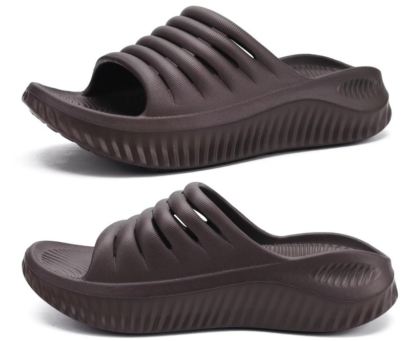 KuaiLu Womens Recovery Sandals Comfortable Plantar Fasciitis Arch Support Ladies Orthopedic Slip On Running Sport Walking Slides Thick Athletic Cushion Slippers Summer Outdoor Sliders Brown Size 8 - Image 1