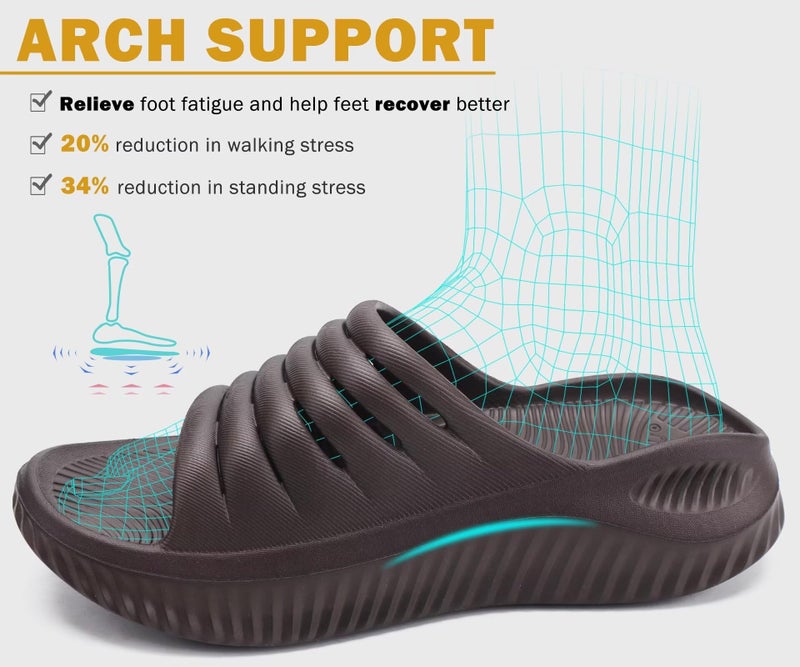 KuaiLu Womens Recovery Sandals Comfortable Plantar Fasciitis Arch Support Ladies Orthopedic Slip On Running Sport Walking Slides Thick Athletic Cushion Slippers Summer Outdoor Sliders Brown Size 8 - Image 3