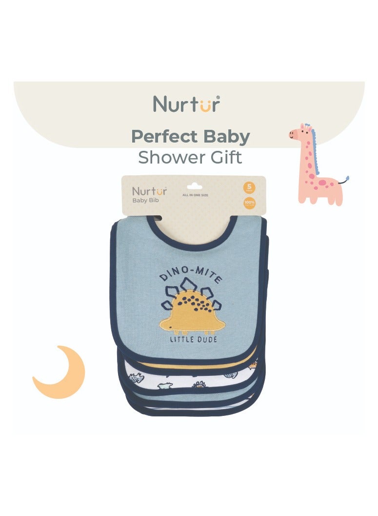 Nurtur 5 pack milk feeding bibs - Terry Cotton - Blue Multi/Boy - Image 4