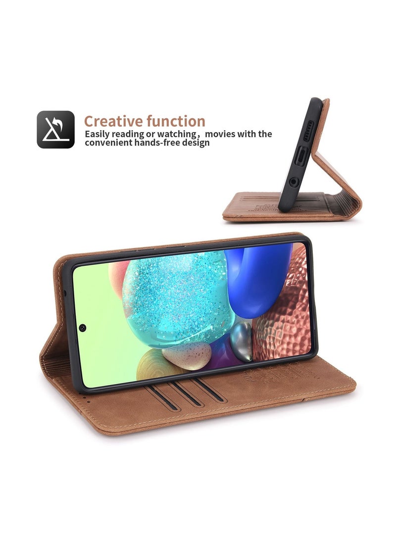 Pola Luxury PU Leather Wallet Case Cover for Samsung Galaxy A71 5G Brown - Image 4