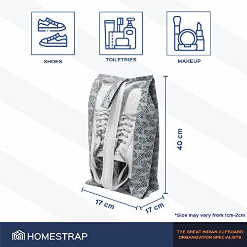 Homestrap Set of 6 Printed Shoe Bags for Travel | Transparent Top with Zipper | Dustproof, Multi-Functional Shoe Storage Bags | Ideal Travel Organizer Pouches for Luggage | Grey - Image 2