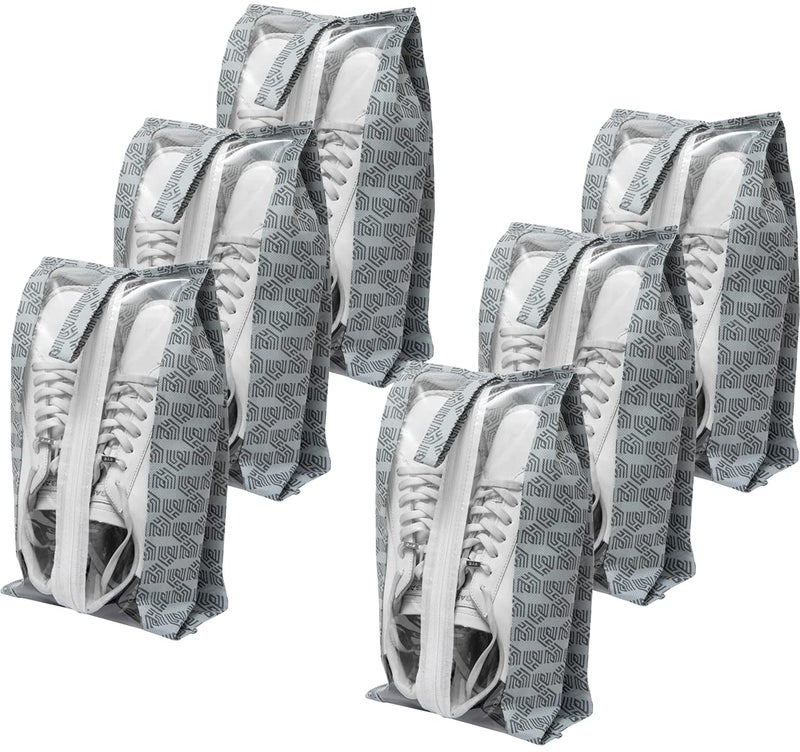 Homestrap Set of 6 Printed Shoe Bags for Travel | Transparent Top with Zipper | Dustproof, Multi-Functional Shoe Storage Bags | Ideal Travel Organizer Pouches for Luggage | Grey - Image 1