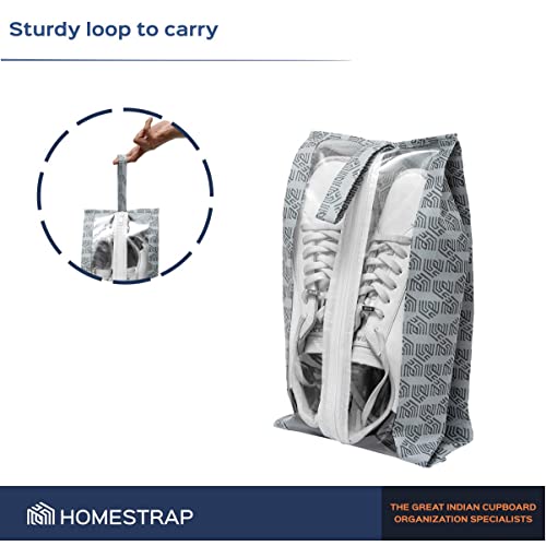 Homestrap Set of 6 Printed Shoe Bags for Travel | Transparent Top with Zipper | Dustproof, Multi-Functional Shoe Storage Bags | Ideal Travel Organizer Pouches for Luggage | Grey - Image 5