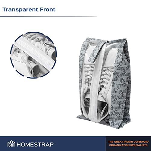 Homestrap Set of 6 Printed Shoe Bags for Travel | Transparent Top with Zipper | Dustproof, Multi-Functional Shoe Storage Bags | Ideal Travel Organizer Pouches for Luggage | Grey - Image 4