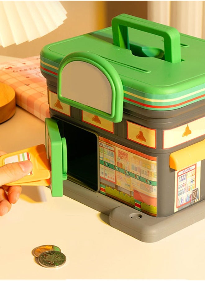 Aikenn - Creative piggy bank piggy bank children's piggy bank toys diy large capacity children's piggy bank with key storage home furnishings large capacity street view piggy bank children's toys children's piggy bank green) - Image 1