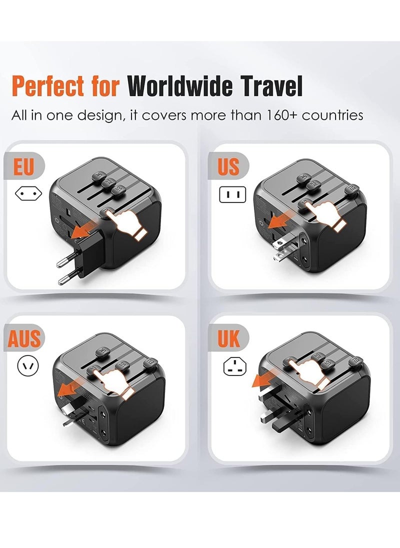 Necomi - All-in-One Universal Travel Adapter with Storage Bag, International Converter Wall Charger AC Plug Adaptor with 3 USB And 1 Type-C，4 Plug Types with Safety Door Fuse for US UK EU AU Asia - Image 1