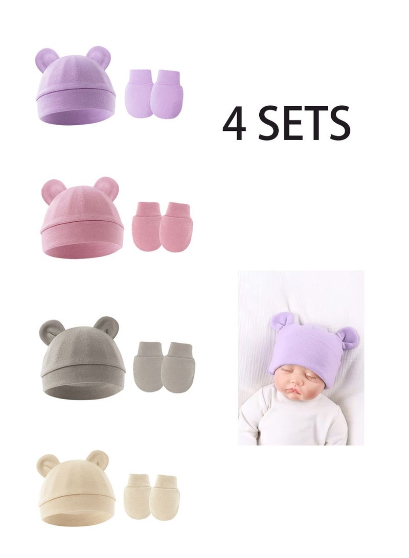 جيوستوس الوليد الطفل القبعات القفازات مجموعة الرضع قبعة قبعة قفازات مجموعة الوليد مستشفى قبعة للطفل صبي فتاة 0-3 أشهر (4 مجموعات) - Image 1