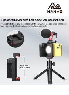 NANAO PH-10 Ungraded Smartphone Camera Shutter Handle Grip w Detachable Wireless Bluetooth Remote Control,Three-Gear Adjustable Fill Light for iPhone Samsung Google OnePlus Phones Video/Photo Shooting  - Image 4