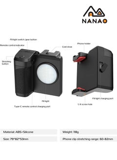 NANAO PH-10 Ungraded Smartphone Camera Shutter Handle Grip w Detachable Wireless Bluetooth Remote Control,Three-Gear Adjustable Fill Light for iPhone Samsung Google OnePlus Phones Video/Photo Shooting  - Image 2