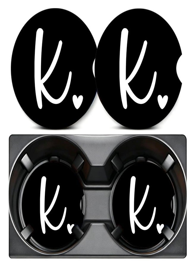 DoYoMo 2PCS Letter K Car Cup Holder Coasters,Simple Initial Car Coasters Cars Accessories Interior Decor Universal Neoprene 2.75" Anti-Slip Rubber Mat with Finger Slot,Monogram Gifts for Women, Men, Driver - Image 1