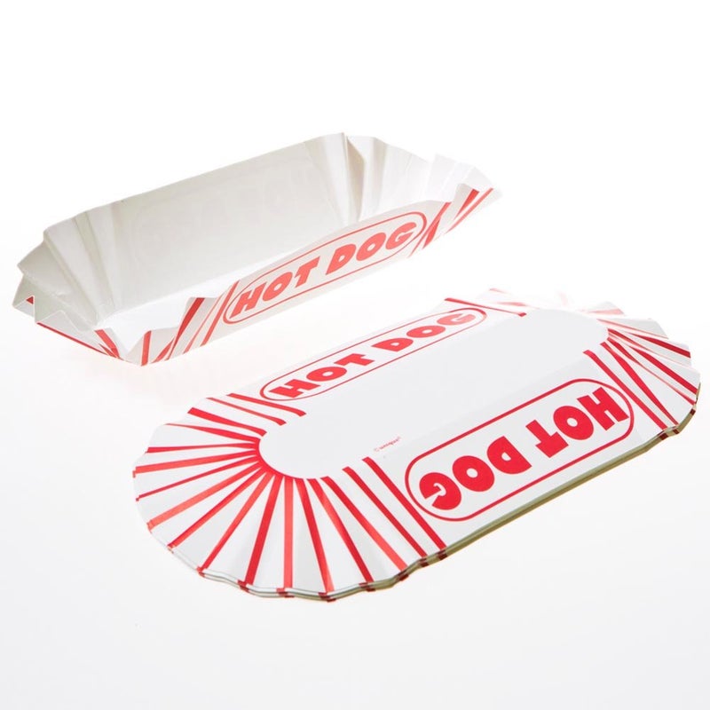 Unique Classic Red & White Striped Paper Hotdog Trays - 11" x 4.6", 8 Count - Disposable Serving Trays for BBQ, 4th of July, Birthday & Carnival Parties - Image 2