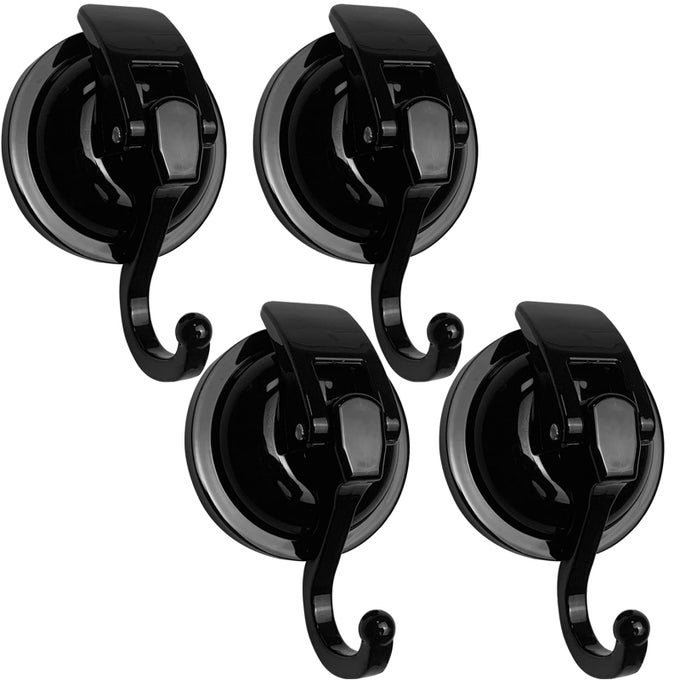 HEAVY DUTY SUCTION CUP HOOKS FOR SHOWER BATHROOM ROBE GARLAND DECORATION VACUUM GLASS HOOKS REUSABLE NO HOLE PUNCHED BLACK 4 PACK