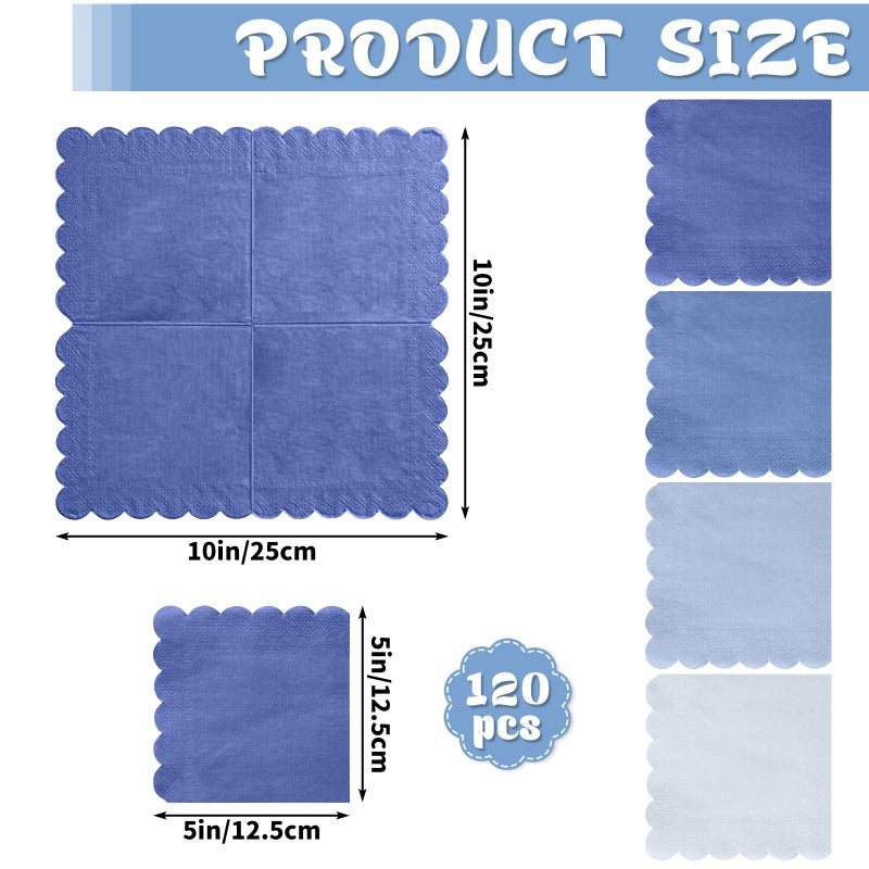 Xiangqu 120 Pack Dusty Blue Napkins, 5 x 5 Inch Boy Baby Shower Napkins Gradient Blue Cocktail Napkins Scalloped Napkins Beverage Napkins for Dinner Wedding Baby Shower Bridal Anniversary Reception - Image 2