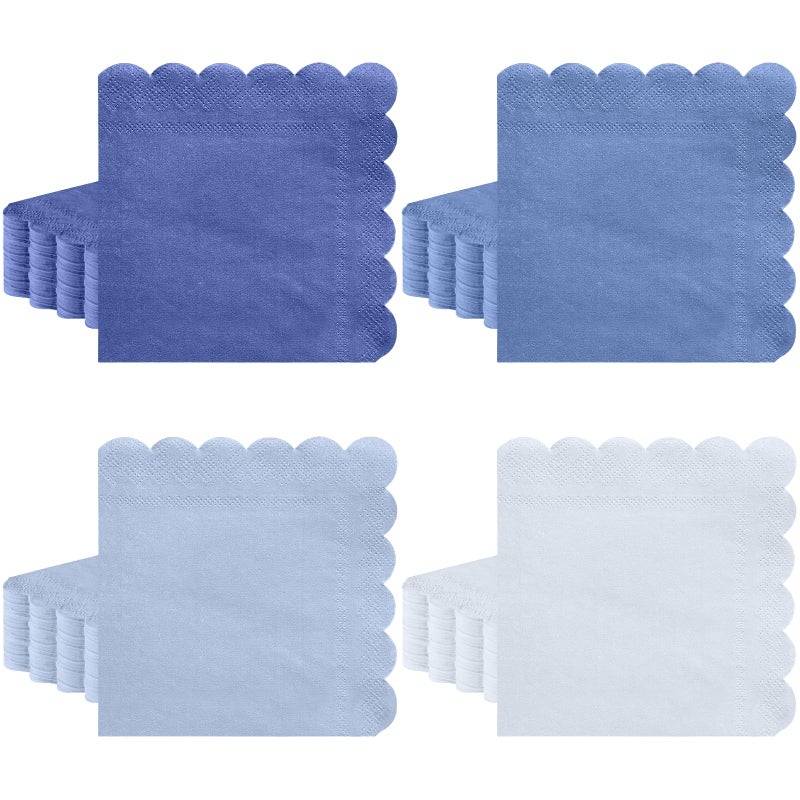 Xiangqu 120 Pack Dusty Blue Napkins, 5 x 5 Inch Boy Baby Shower Napkins Gradient Blue Cocktail Napkins Scalloped Napkins Beverage Napkins for Dinner Wedding Baby Shower Bridal Anniversary Reception - Image 1