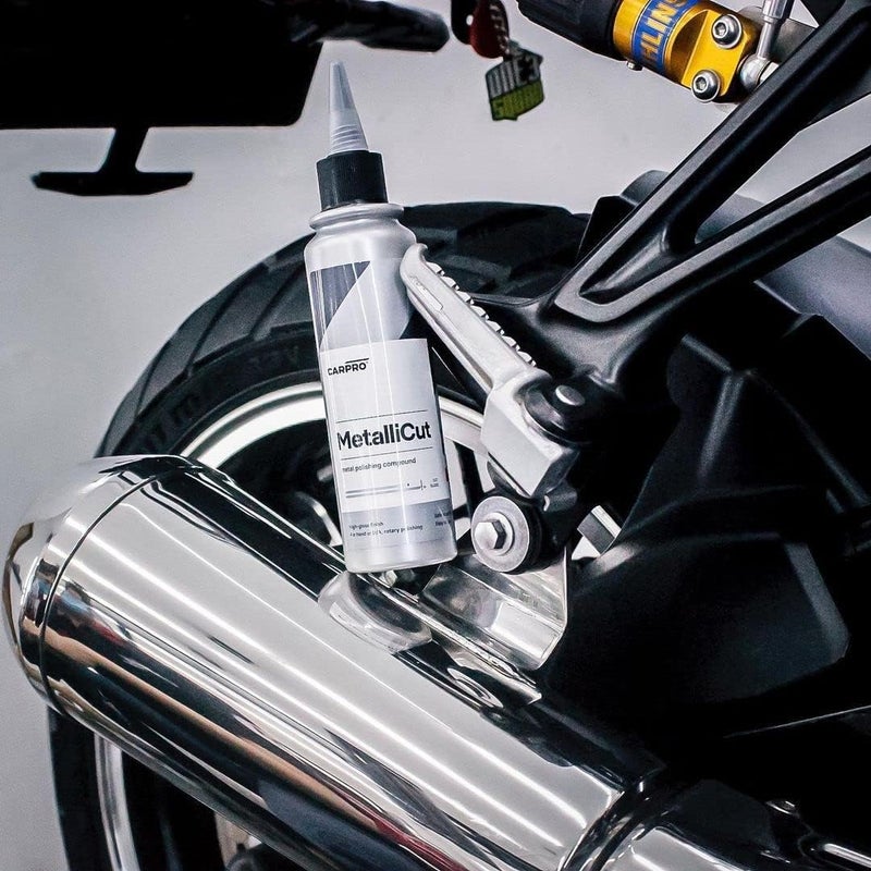 CarPro Metallicut Metal Polish Compound - Chrome, Exhaust Tips, Aluminum Wheels, Bumpers & Metal Trim - Diamond Abrasive Powders that Finish to an Extreme Gloss - 150mL (5oz) - Image 1