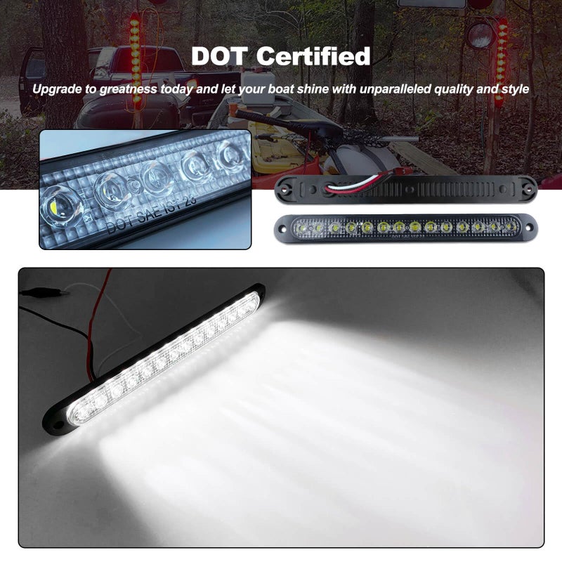 XtraGlow 10" White Trailer LED Reverse Lights Bar Strip Truck Bed Backup Lights Rear Running Side Marker for Truck RV Aluminum Alloy Base, 15 LEDs 2Pcs - Image 2
